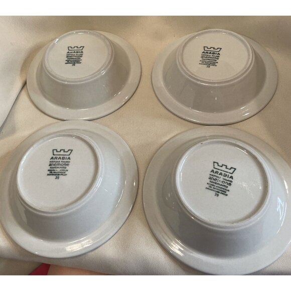 Arabia Finland Anemone Cobalt Blue Soup Cereal Bowls Set Of 4 Handpainted 6.5” - Picture 4 of 5